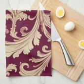 Maroon en Beige Patroon Theedoek (Quarter Fold)