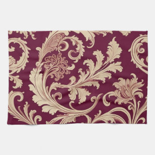 Maroon en Beige  Patroon Theedoek