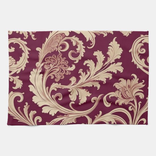 Maroon en Beige Patroon Theedoek (Horizontaal)