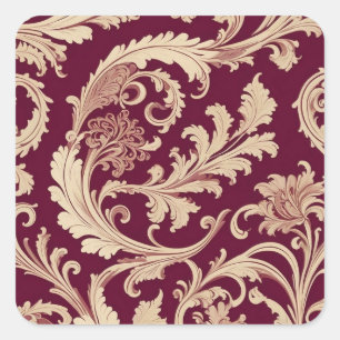 Maroon en Beige  Patroon Vierkante Sticker