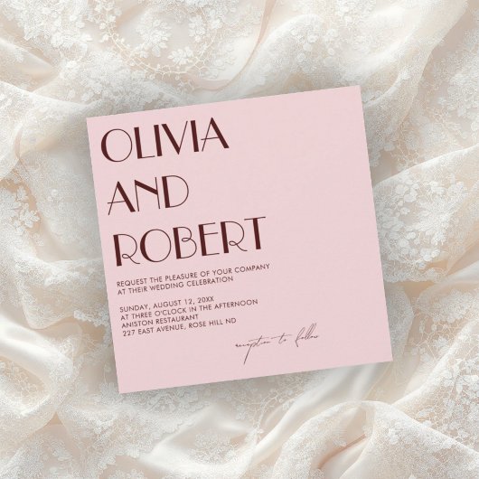 Maroon en bleke roze esthetische huwelijksuitnodig kaart