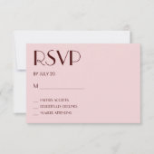 Maroon en bord roze bruiloft RSVP kaart (Voorkant)