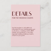 Maroon en bord roze elegante chique bruiloft informatiekaartje (Voorkant)