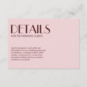 Maroon en bord roze elegante chique bruiloft informatiekaartje (Voorkant)