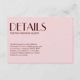 Maroon en bord roze elegante chique bruiloft informatiekaartje