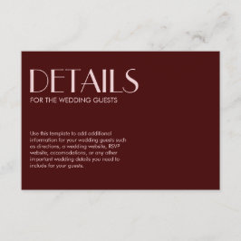 Maroon en bord roze elegante chique bruiloft informatiekaartje