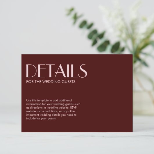 Maroon en bord roze elegante chique bruiloft informatiekaartje (Staand voorkant)