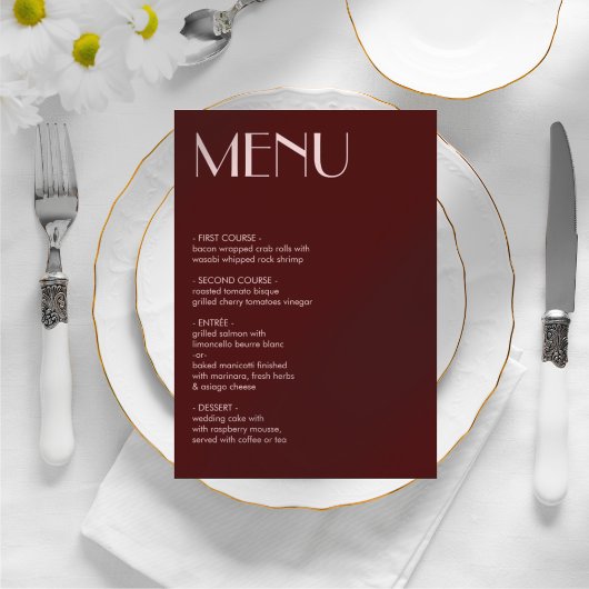 Maroon en bord roze esthetische bruiloft menu