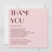 Maroon en bord roze moderne bruiloft bedankkaart (Voorkant)