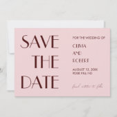 Maroon en bord roze moderne esthetische bruiloft save the date (Voorkant)