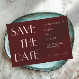 Maroon en bord roze moderne esthetische bruiloft save the date