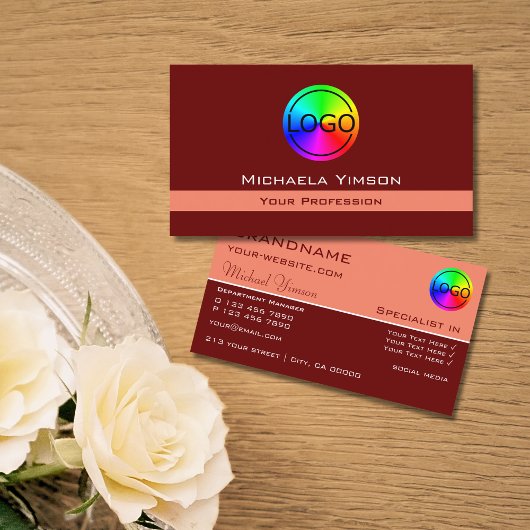 Maroon en Coral Classic met Logo Professional Visitekaartje