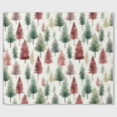 Maroon en donkergroene dennenboom cadeaupapier (Vlak)