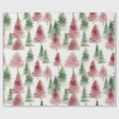 Maroon en donkergroene dennenboom cadeaupapier (Vlak)