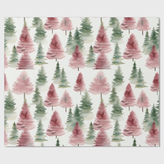 Maroon en donkergroene dennenboom cadeaupapier (Vlak)