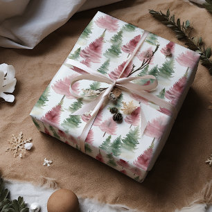 Maroon en donkergroene dennenboom cadeaupapier