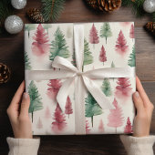 Maroon en donkergroene dennenboom cadeaupapier