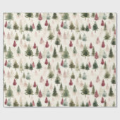 Maroon en donkergroene dennenboom cadeaupapier (Vlak)