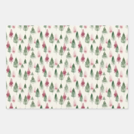 Maroon en donkergroene dennenboom inpakpapier vel (Voorkant 2)