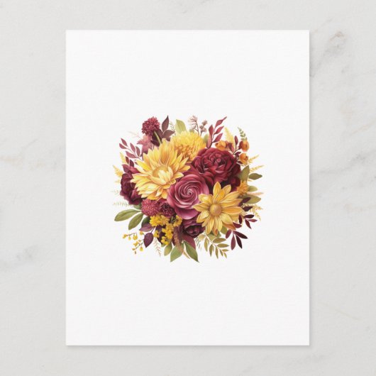 Maroon en Geel Bloemen Bruiloft Gast Details Informatiekaartje (Achterkant)