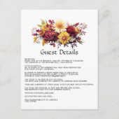 Maroon en Geel Bloemen Bruiloft Gast Details Informatiekaartje (Voorkant)