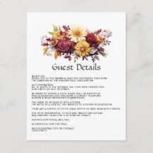 Maroon en Geel Bloemen Bruiloft Gast Details