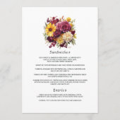Maroon en Geel Bloemen Bruiloft Gast Details Menu (Achterkant)