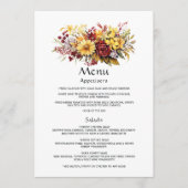 Maroon en Geel Bloemen Bruiloft Gast Details Menu (Voorkant)