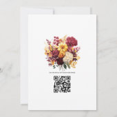 Maroon en Geel Bloemen Huwelijk QR Code Kaart (Achterkant)