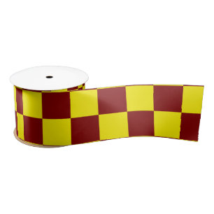 Maroon en Geel Geruite Vintage Satijnen Lint