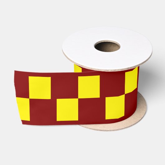 Maroon en Geel Geruite Vintage Satijnen Lint (Spoel)