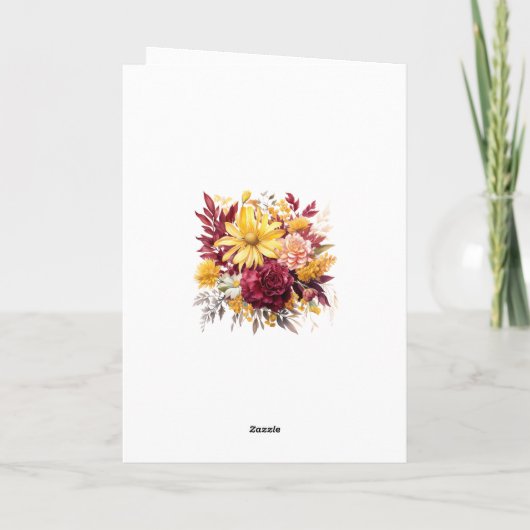 Maroon en Gele Bloemen Bruiloft Bedankkaart (Achterkant)