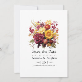 Maroon en Gele Bloemen Bruiloft Save The Date