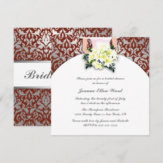 maroon en Gele Bridal Shower Kaart (Voorkant / Achterkant)