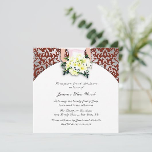 maroon en Gele Bridal Shower Kaart (Staand voorkant)