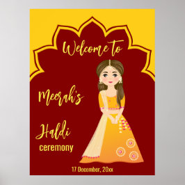 Maroon en gele grenshindu haldi ceremonie poster