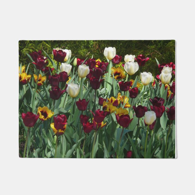 Maroon en gele Tulpen kleurrijke Floral Deurmat (Voorkant)