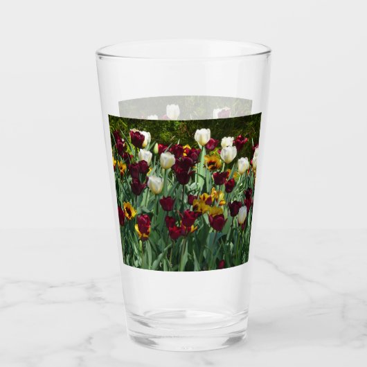 Maroon en gele Tulpen kleurrijke Floral Glas (Voorkant)