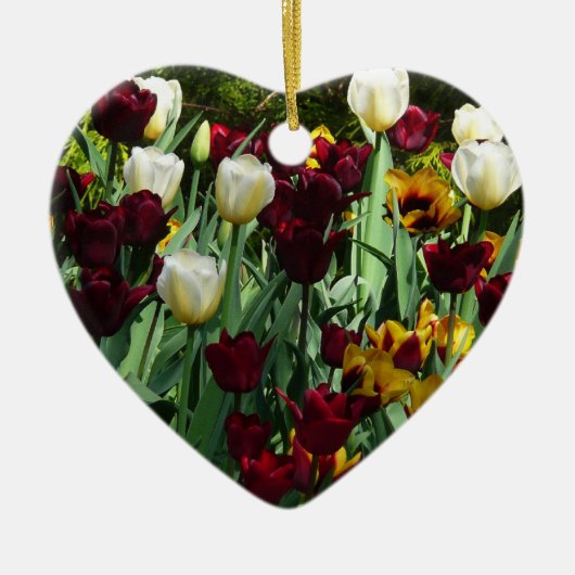 Maroon en gele Tulpen kleurrijke Floral Keramisch Ornament (Voorkant)