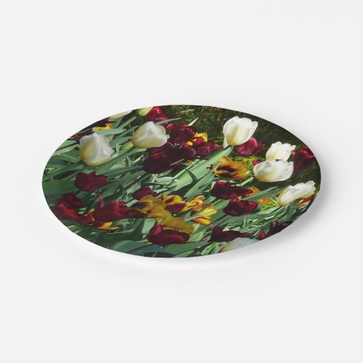 Maroon en gele Tulpen kleurrijke Floral Papieren Bordje (Gekanteld)