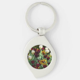 Maroon en gele Tulpen kleurrijke Floral Sleutelhanger