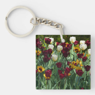 Maroon en gele Tulpen kleurrijke Floral Sleutelhanger