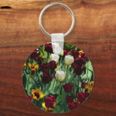 Maroon en gele Tulpen kleurrijke Floral Sleutelhanger (Voorkant)