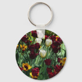 Maroon en gele Tulpen kleurrijke Floral Sleutelhanger (Achterkant)