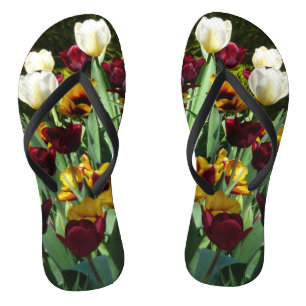 Maroon en gele Tulpen kleurrijke Floral Teenslippers