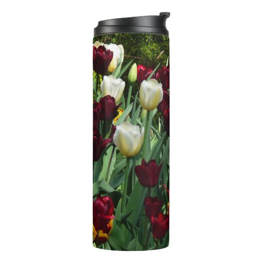 Maroon en gele Tulpen kleurrijke Floral Thermosbeker (Gedraaid links)