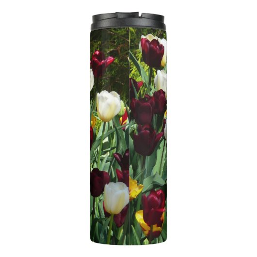 Maroon en gele Tulpen kleurrijke Floral Thermosbeker (Achterkant)