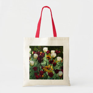 Maroon en gele Tulpen kleurrijke Floral Tote Bag