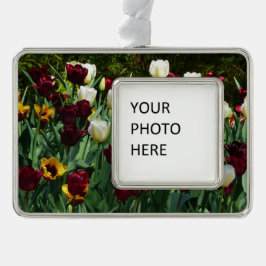 Maroon en gele Tulpen kleurrijke Floral Verzilverd Omlijst Ornament