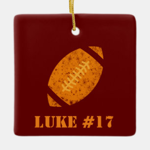 Maroon- en Gold-gepersonaliseerde Football keramie Keramisch Ornament